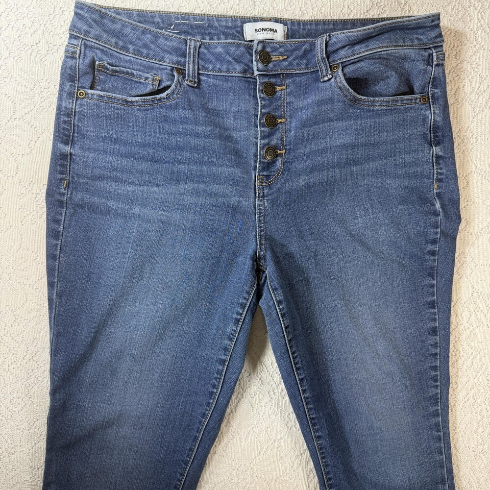 SONOMA Goods For Life Jeans Womens 12 Blue High Rise Skinny Button Fly Stretch - Picture 5 of 13